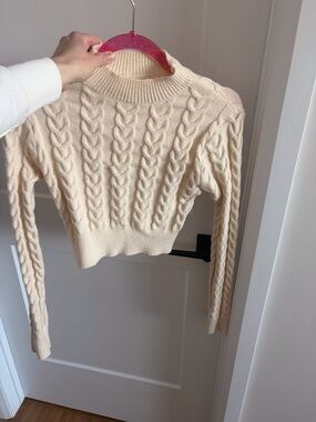 SHEIN Cream Cable Knit Cropped Turtleneck Sweater